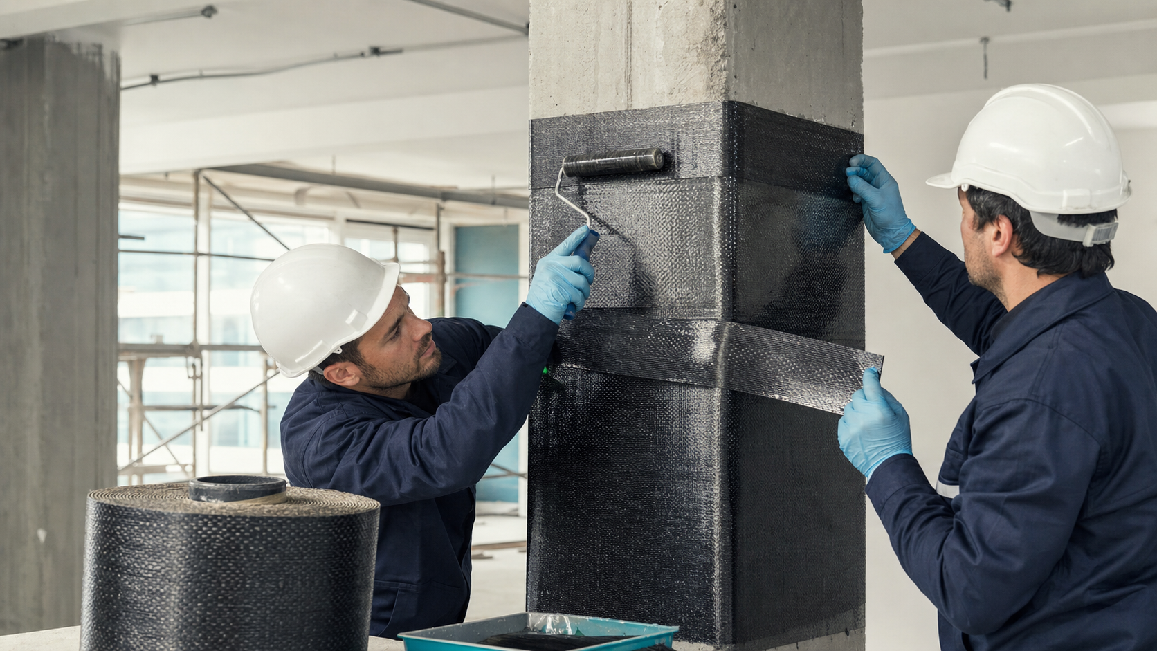 Karbon fiber güçlendirme çalışmasını betimleyen görsel